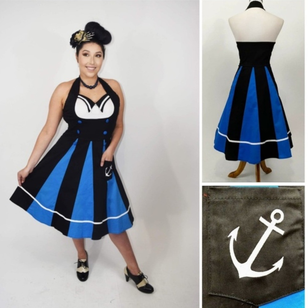 Ahoy Sailor Dress in Black and Blue